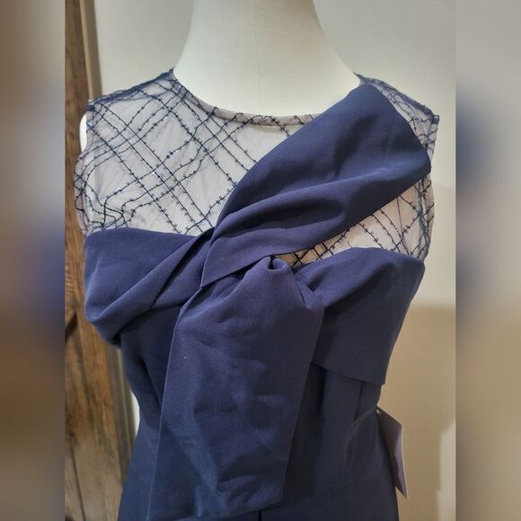 JS COLLECTIONS REILLE KNEE LENGTH BOW DRESS NWT size 6 Navy Blue - Picture 6 of 7